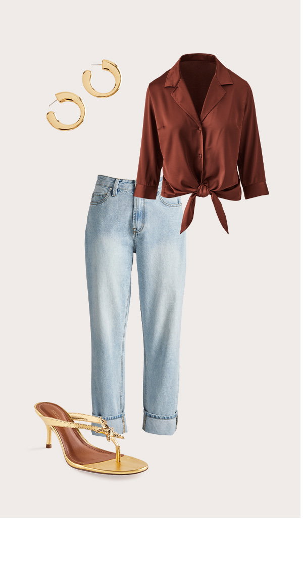 Charmeuse Notched Collar Tie Front Shirt