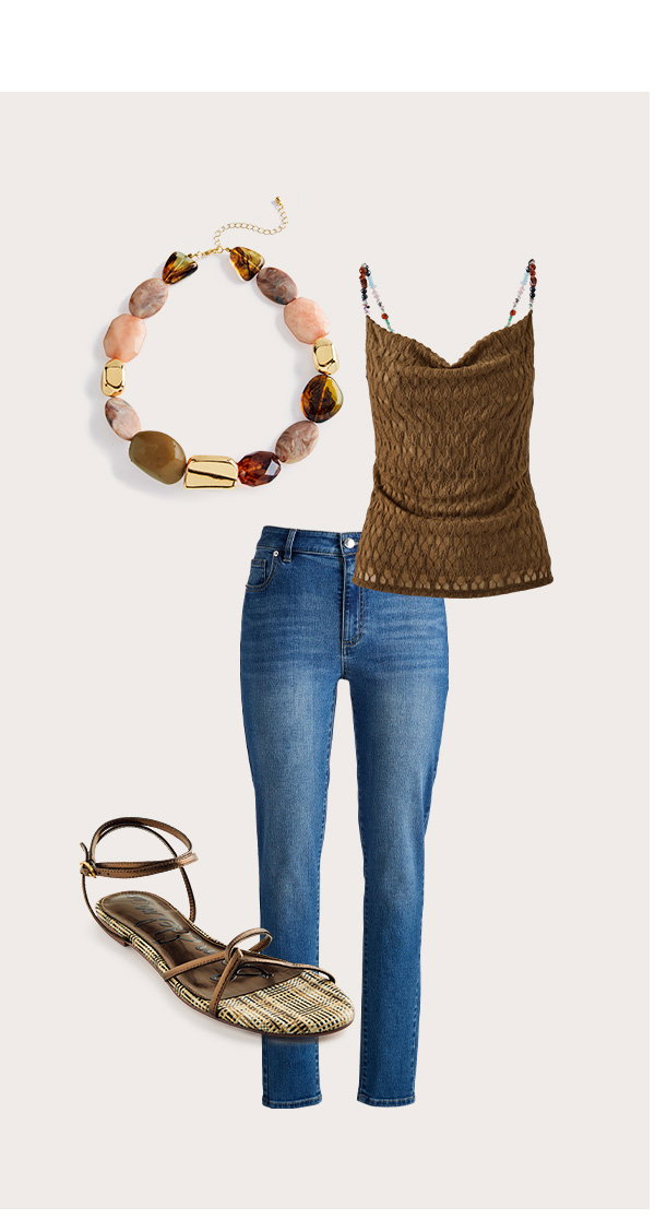 Textured Knit Stone Strap Cowl Neck Cami