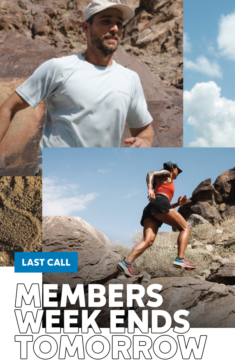 A man and a woman running in a desert landscape with text: LAST CALL MEMBERS WEEK ENDS TOMORROW