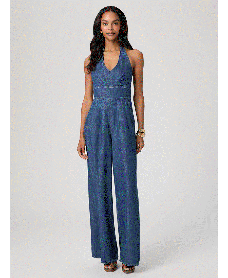 GIF of woman wearing Marilyn Jumpsuit in Alhambra.