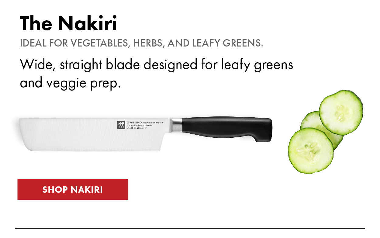 The Nakiri: Ideal for vegetables, herbs, and leafy greens.