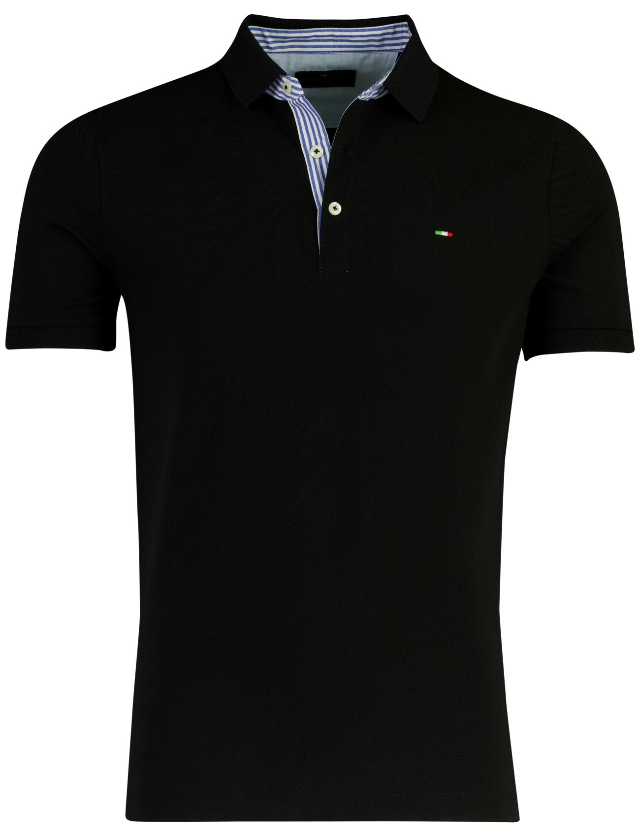 Poloshirt korte mouw Portofino zwart 3 knoops pique