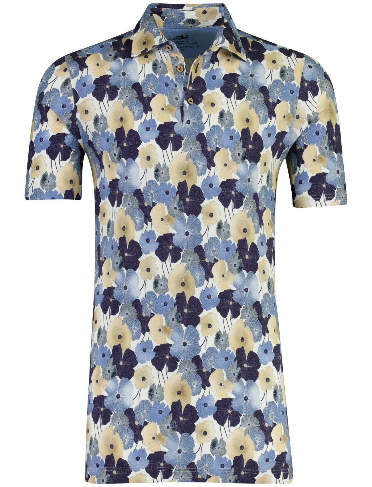 Poloshirt blauw bloem Eden Valley katoen stretch