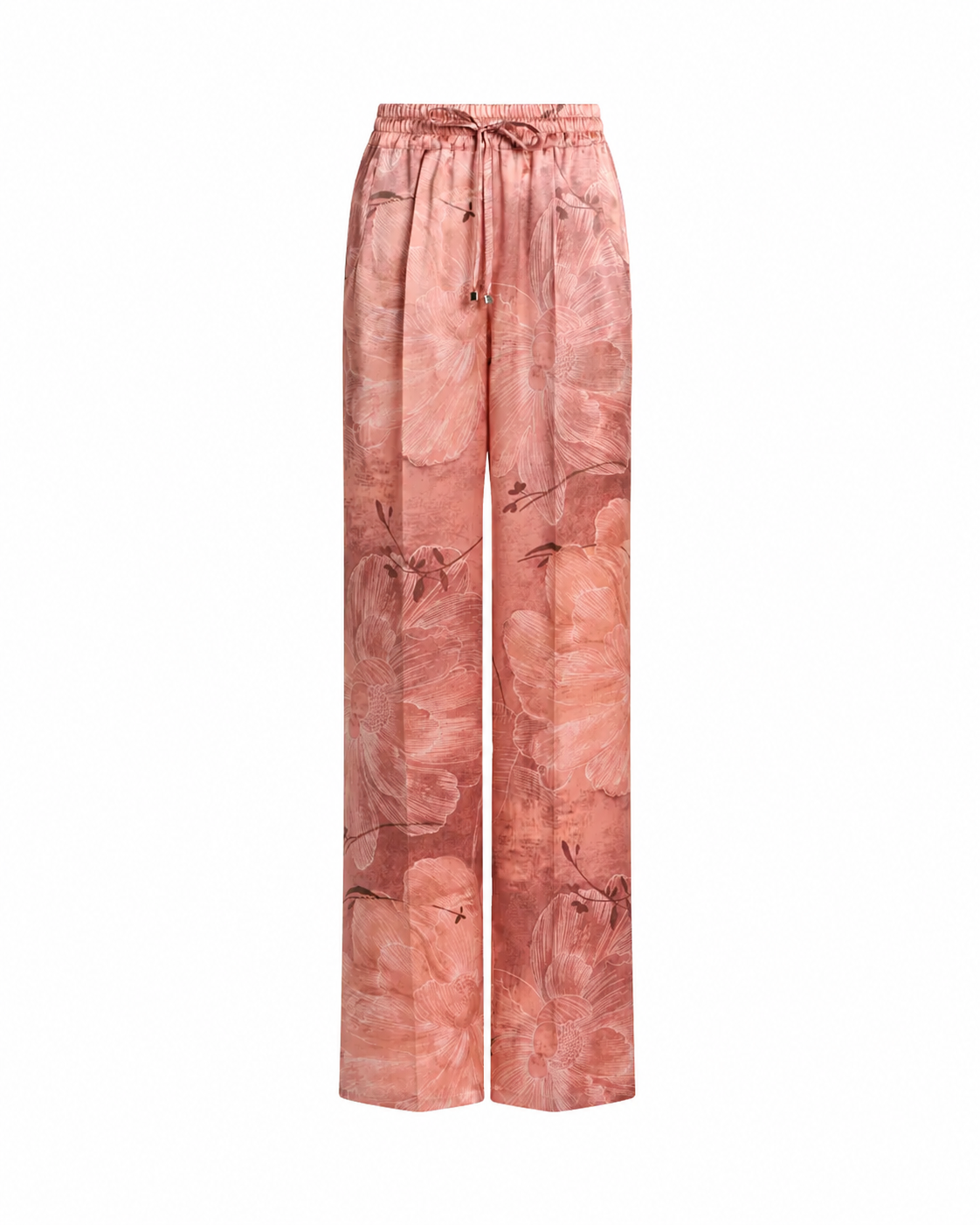 PRINTED PURE SILK TROUSERS IN ROSE