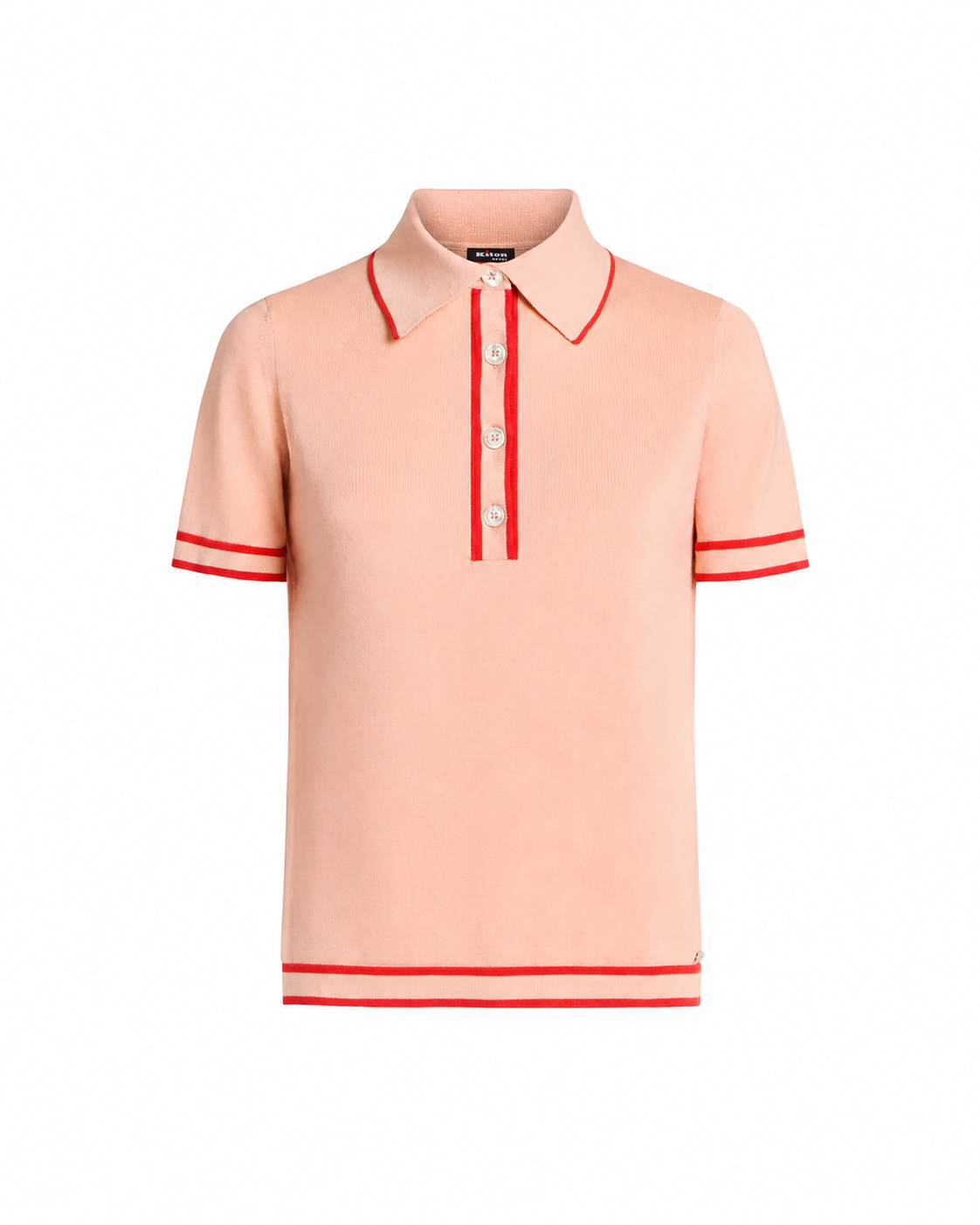 SILK POLO SHIRT WITH CONTRASTING TRIMS IN PEACH PINK AND CORAL