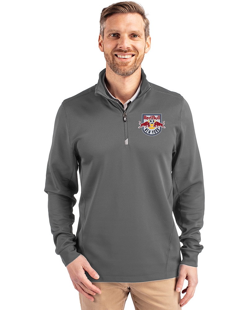 Image of New York Red Bulls Cutter & Buck Traverse Recycled Smooth Stretch Mens Big & Tall Quarter Zip Pullover