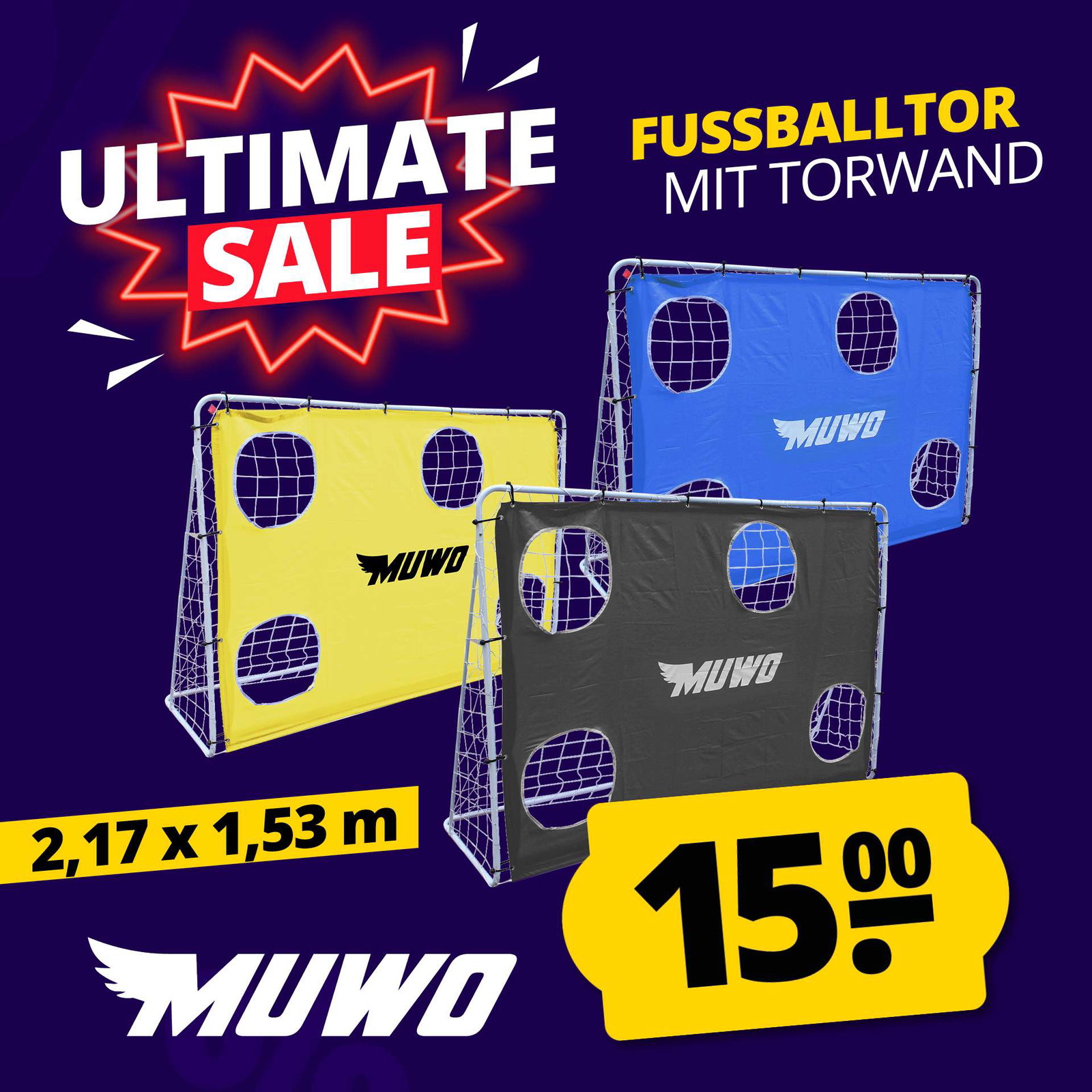 MUWO Fußballtor mit Torwand 217 x 153 cm