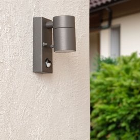 Edit Stone Stainless Steel Single Light Outdoor Wall Fitting with PIR Sensor in Anthracite Finish