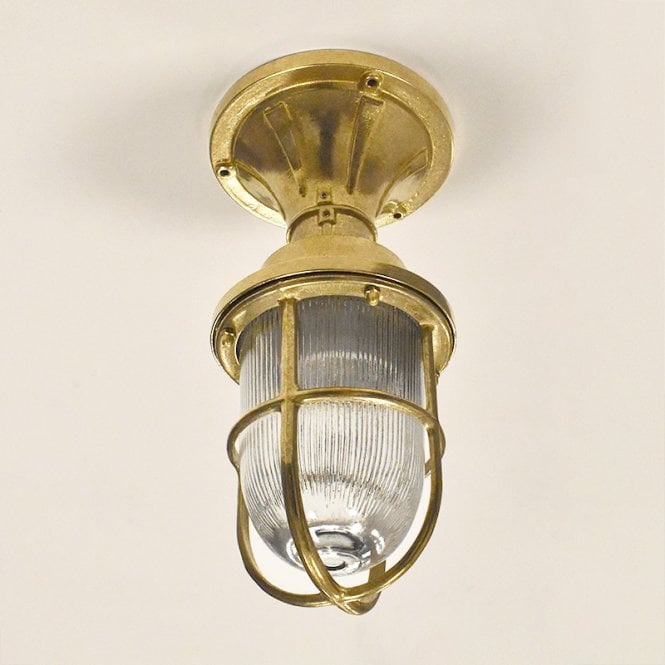 Coastal Bell Outdoor Semi-Flush Ceiling Light - Brass