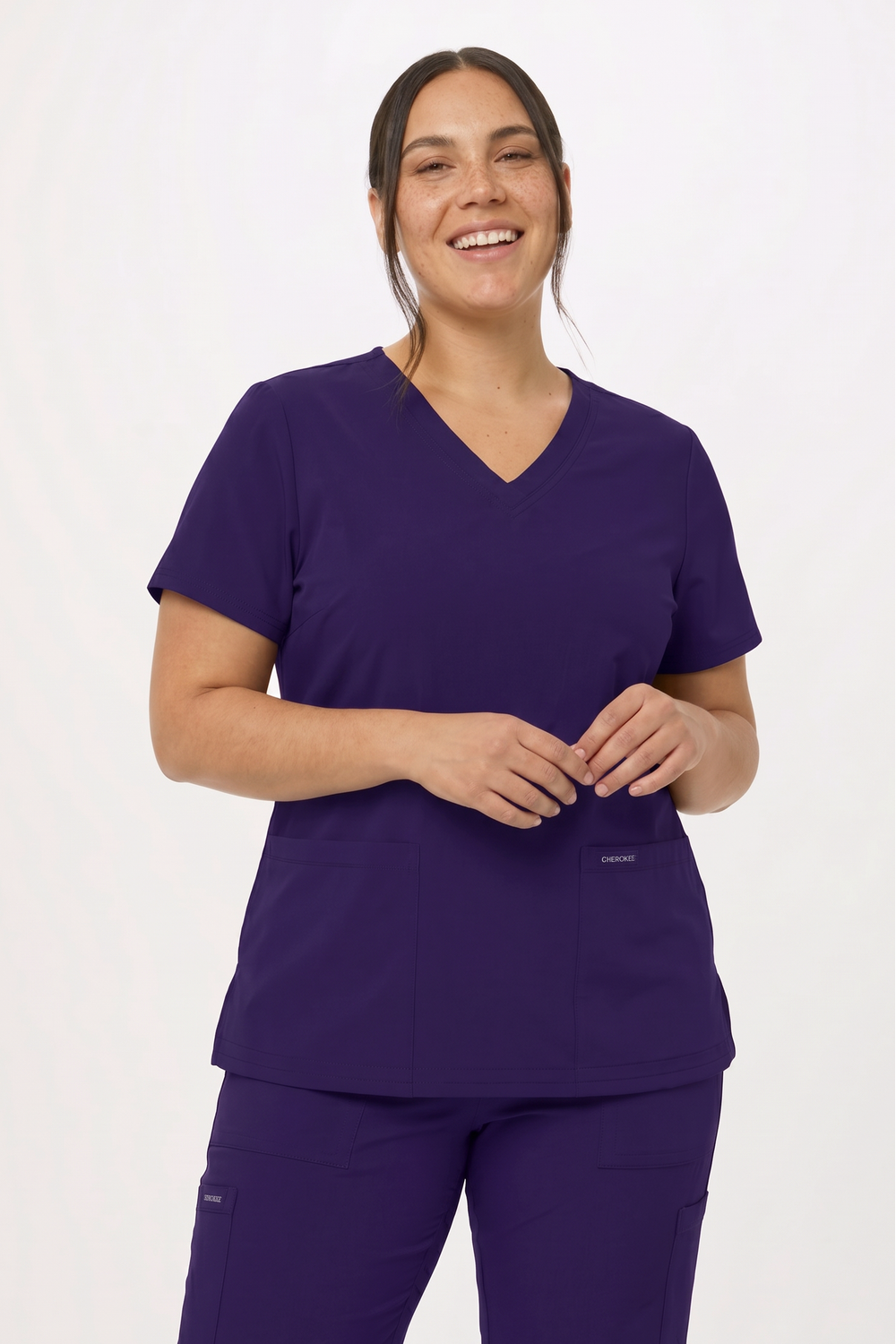 Image of Cherokee Ultra Women's Two Pocket V Neck Top, Grape