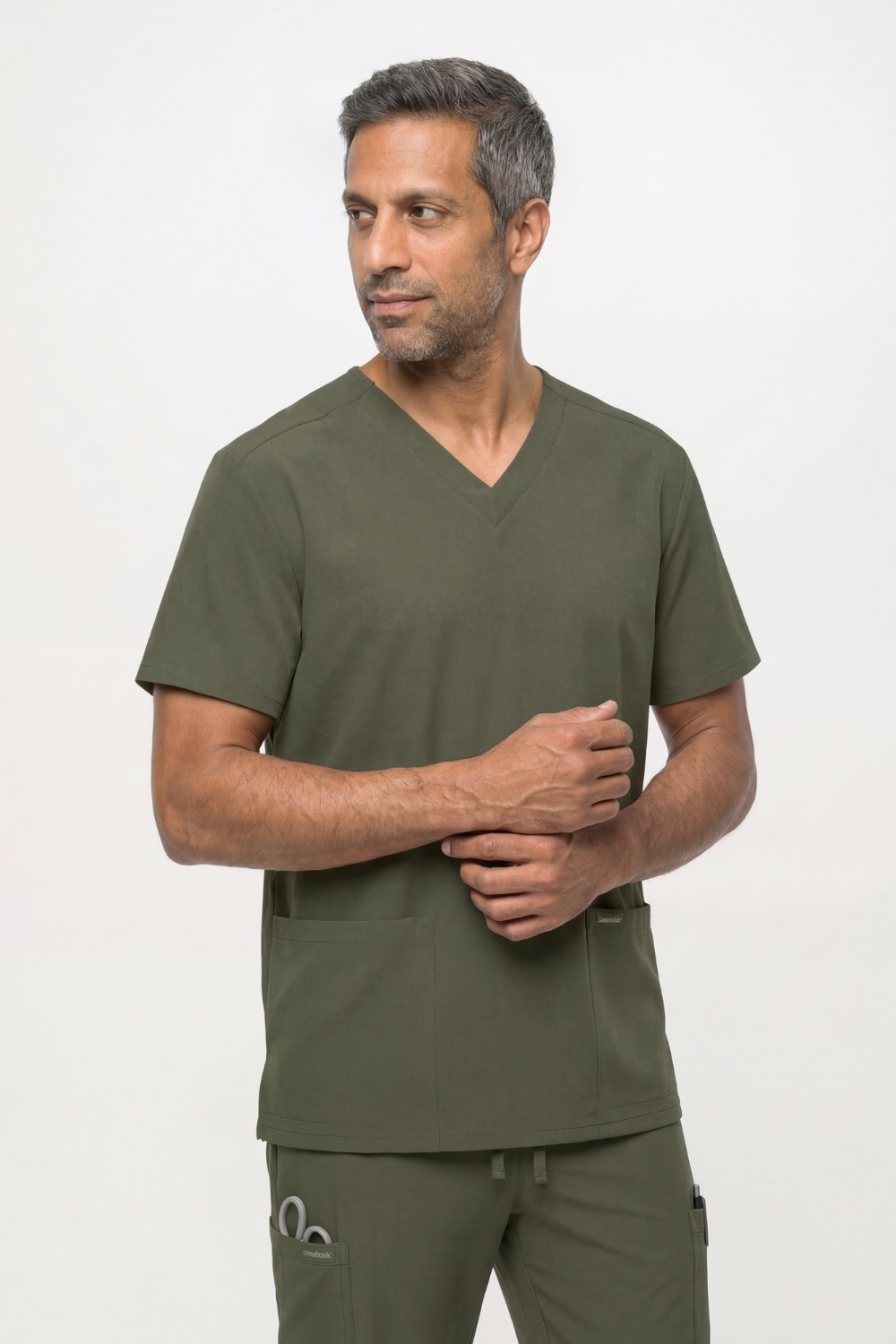 Image of Cherokee Ultra Unisex V Neck Top, Olive