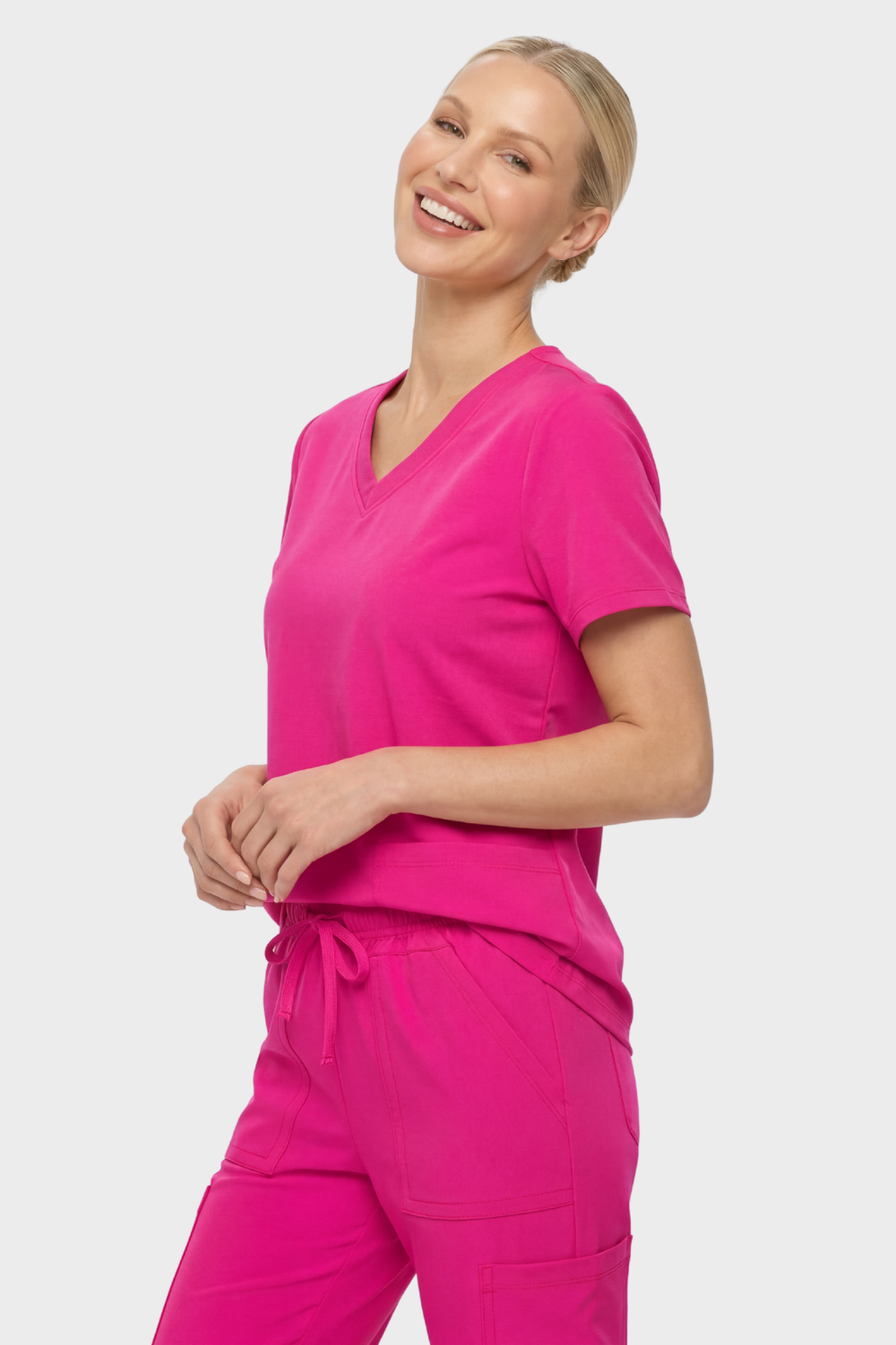 Image of Cherokee Ultra Womens Two Pocket V Neck Top, Pink