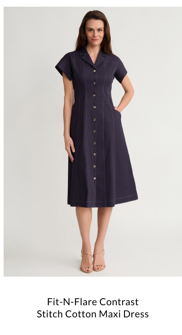 Fit-N-Flare Contrast Stitch Cotton Maxi Dress