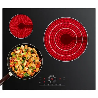 Ciarra x CDV Placa Vitrocerámica 60cm, 3 Fuegos 5700W Eléctrica Encastrable con Control Táctil, 9 Niveles de Calor, Apta para Todo Tipo de Menaje CDVER573-OW