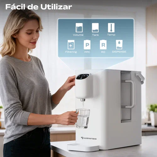 Ciarra x Susgreenable Dispensador de Agua por Ósmosis Inversa 4-en-1 – Agua Caliente Instantánea en 3s, Sin Instalación, Eficiencia 3:1, SGIWDR04-W