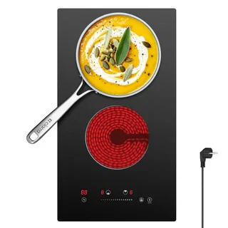 Ciarra x CDV Placa Vitrocerámica 30cm 2 Zonas 3000W, 9 Niveles de Potencia, Control Táctil, Cristal Negro CDVER302-OW