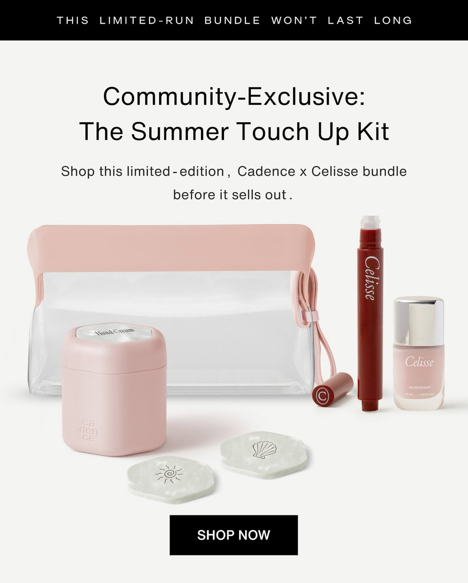 Shop our new limited-edition Summer Touch Up Kit. This limited-run bundle won't last long. Image of the Summer Touch Up Kit.
