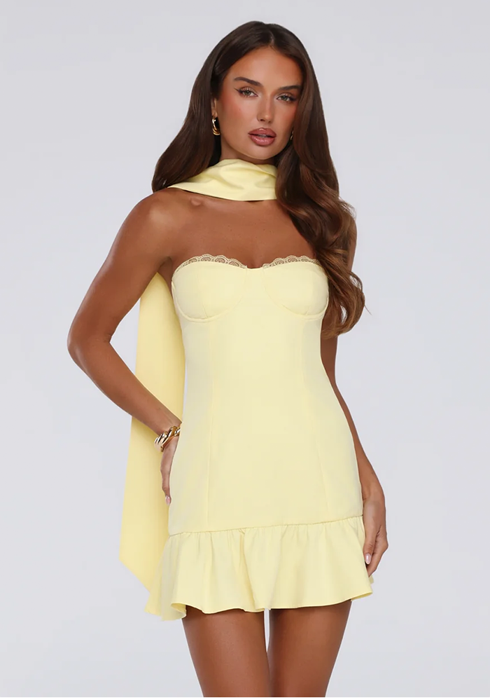 Couture Soirée Strapless Mini Dress Yellow