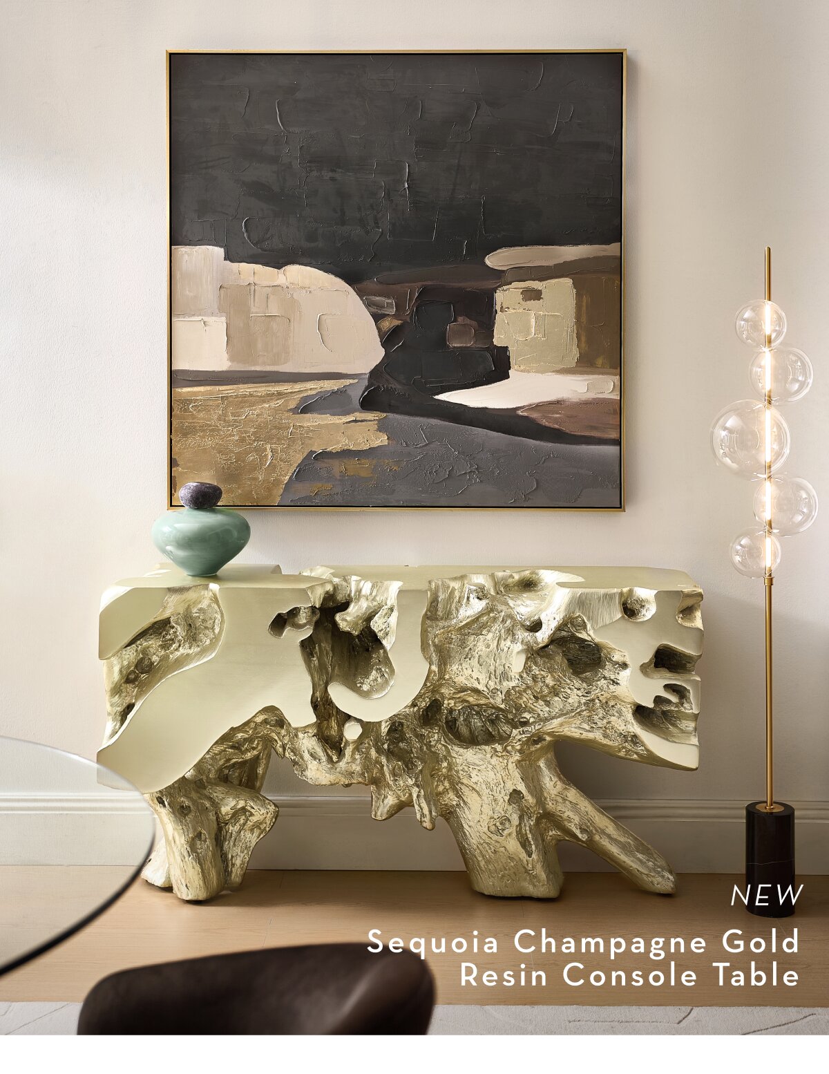 Sequoia Champagne Gold Resin Console Table