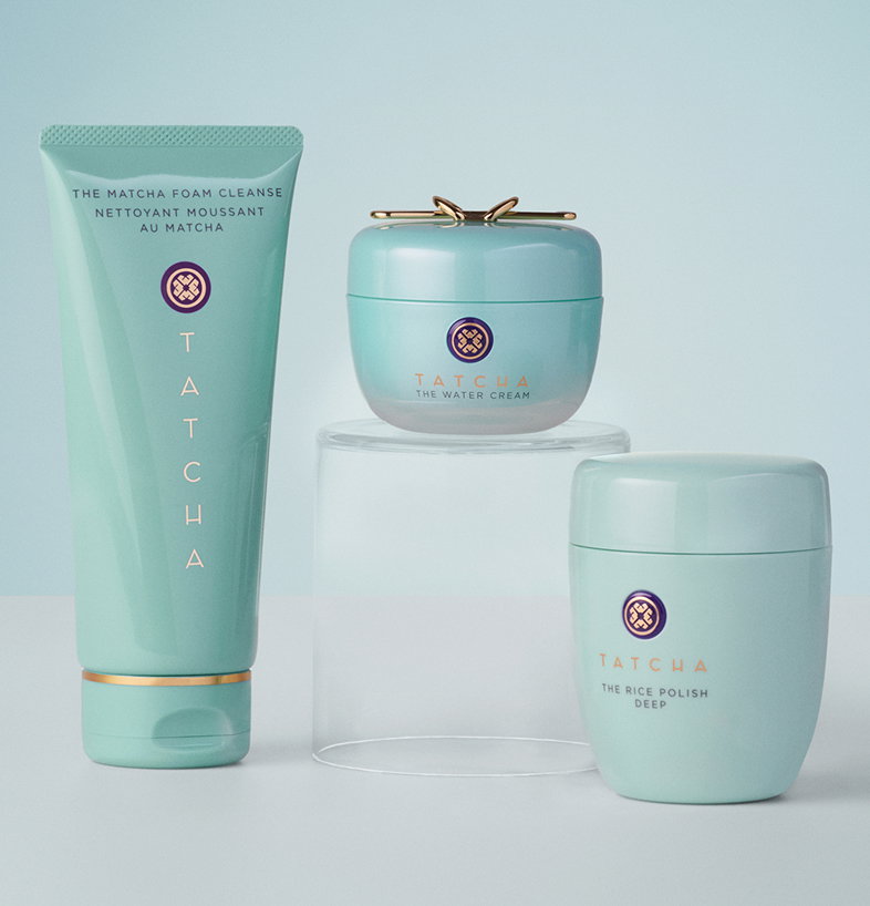 The Pore-Refining Ritual from Tatcha: The Matcha Foam Cleanse, the Water Cream, and the Rice Polish: Deep.