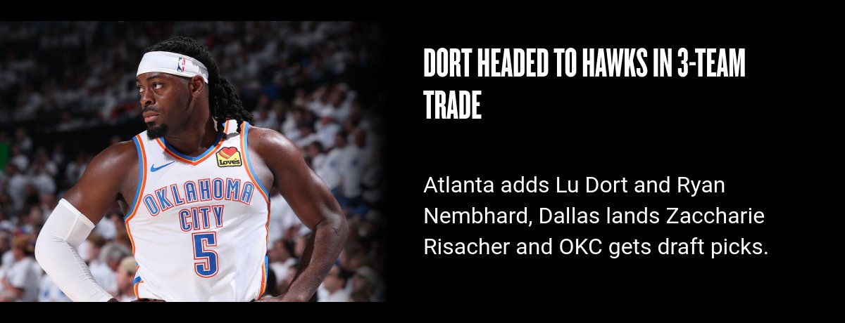 Dort headed to Hawks in 3-team trade