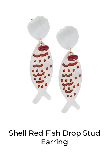 Shell Red Fish Drop Stud Earring