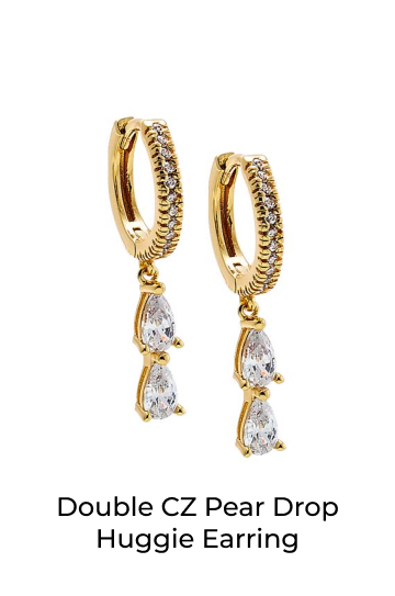 Double CZ Pear Drop Huggie Earring