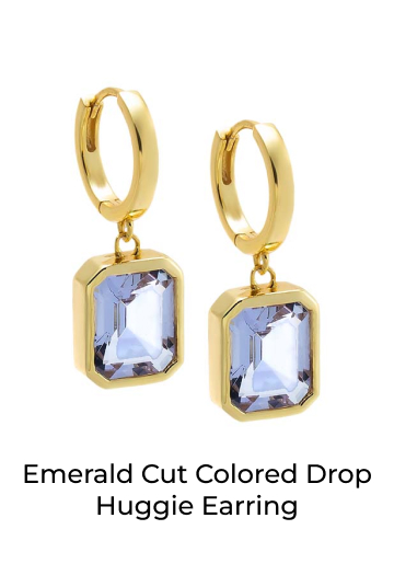 Emerald Cut Colored Drop Huggie Earring