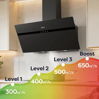 Ciarra Hotte Aspirante 90 cm Silencieuse Hotte de Cuisine en Verre Dépoli 90cm Avec Angle Anti-traces de Doigts Noir A+++ Wifi CBCG9736H-G