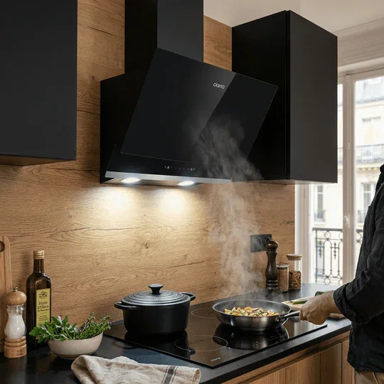 Ciarra Hotte Aspirante Inclinée 60cm, Verre Noir, Aspiration Puissante 710 m³/h, Classe Énergétique A+++, Recyclage ou Évacuation, Commande Gestuelle & Tactile - Idéale pour Cuisine Ouverte | CBCB6...