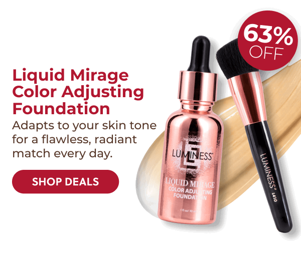 LIQUID MIRAGE COLOR ADJUSTING FOUNDATION: Color-adjusting coverage with SPF primer that keeps up from the first burger to the last firework.