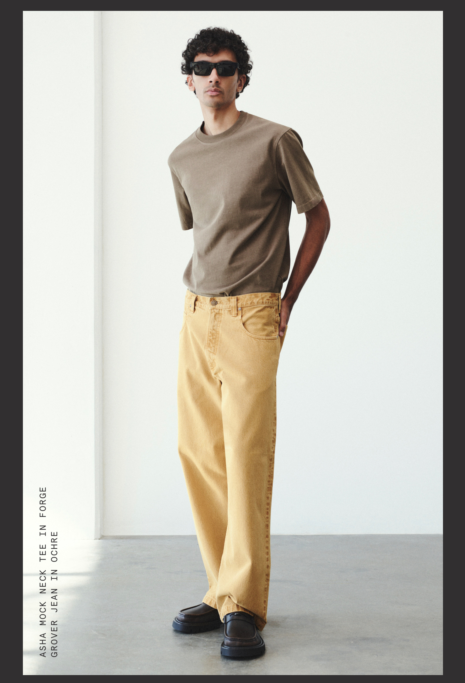 Asha Mock Neck Tee in Forge / Grover Jean in Ochre