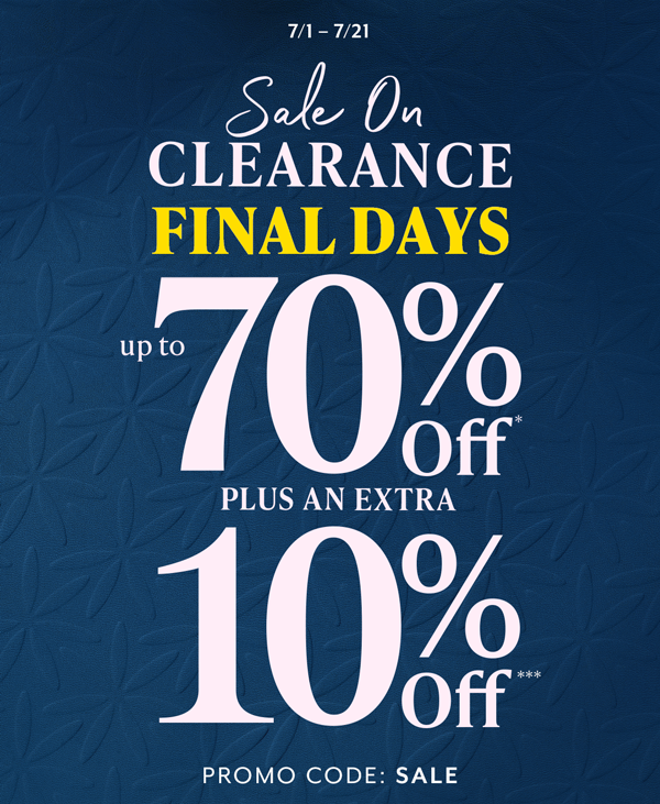 Final Days! Shop Clearance. Extra 10% Off