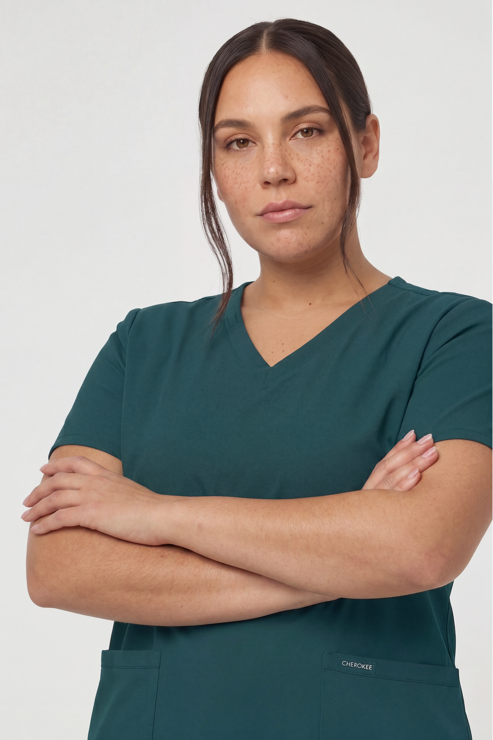 Image of Cherokee Ultra Women's Two Pocket V Neck Scrub Top, Caribbean Blue