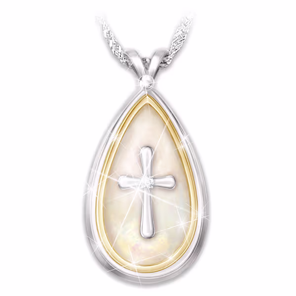 Mother-Of-Pearl And Diamond Remembrance Cross Locket