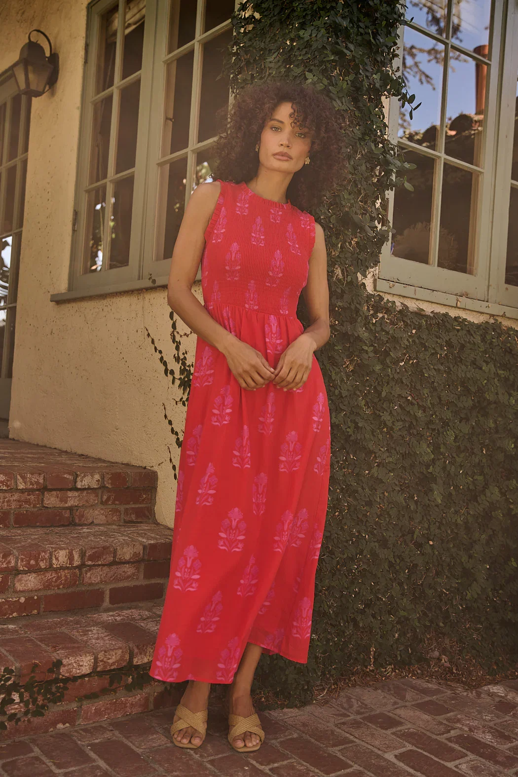 Image of Cecil Smocked Sleeveless Midi Dress Artisan