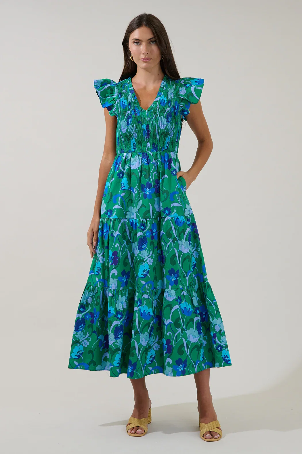 Image of Sunfire Tiered Midi Dress Lomeli Floral