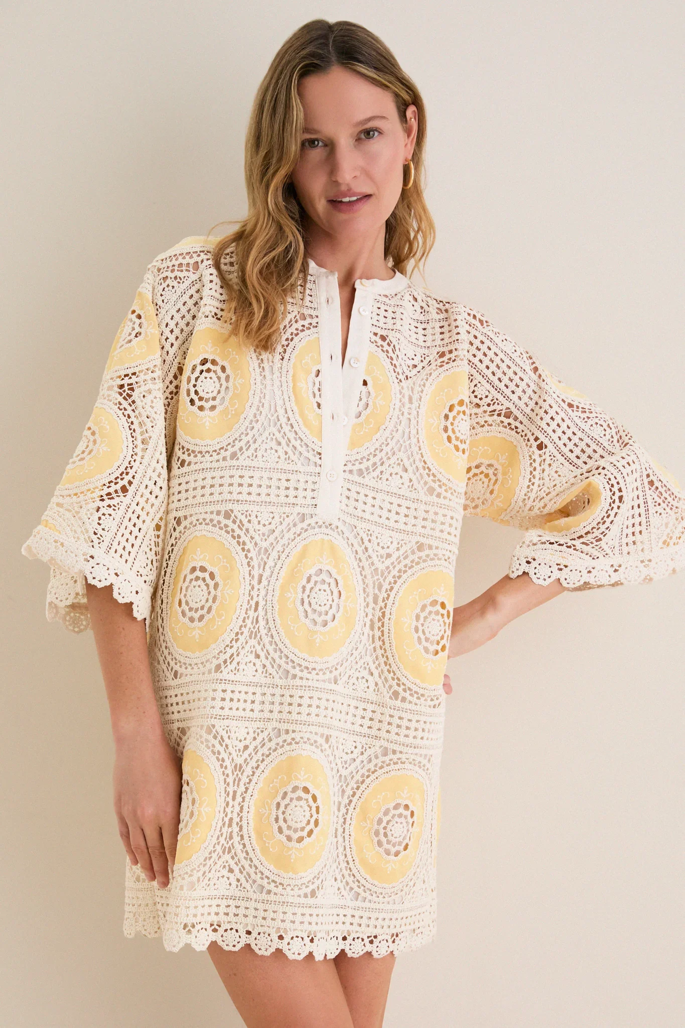Image of Sunshine Medallion Crochet Arles Mini Dress