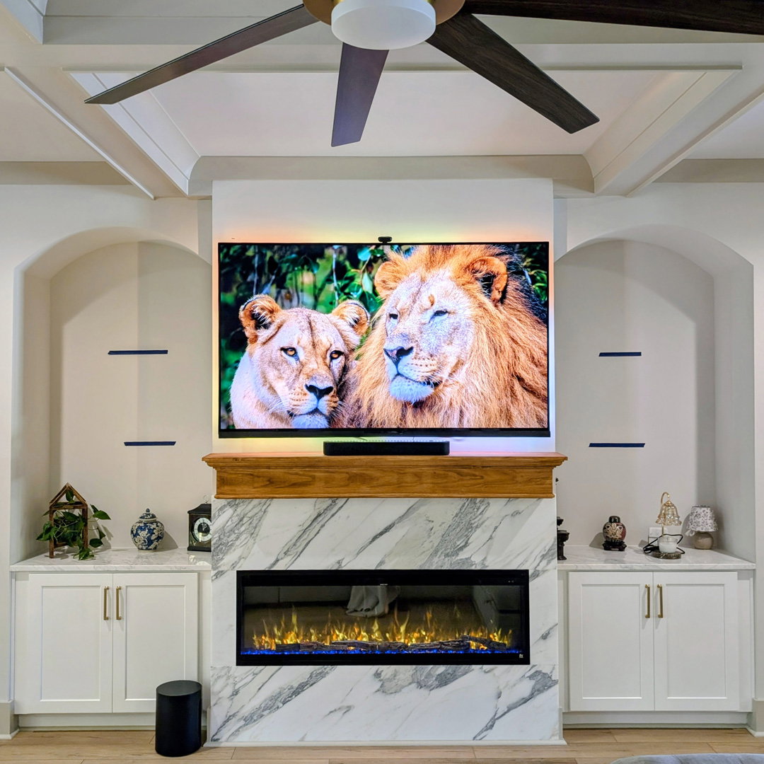 Touchstone Sideline Elite Pro Electric Fireplace marble accent wall