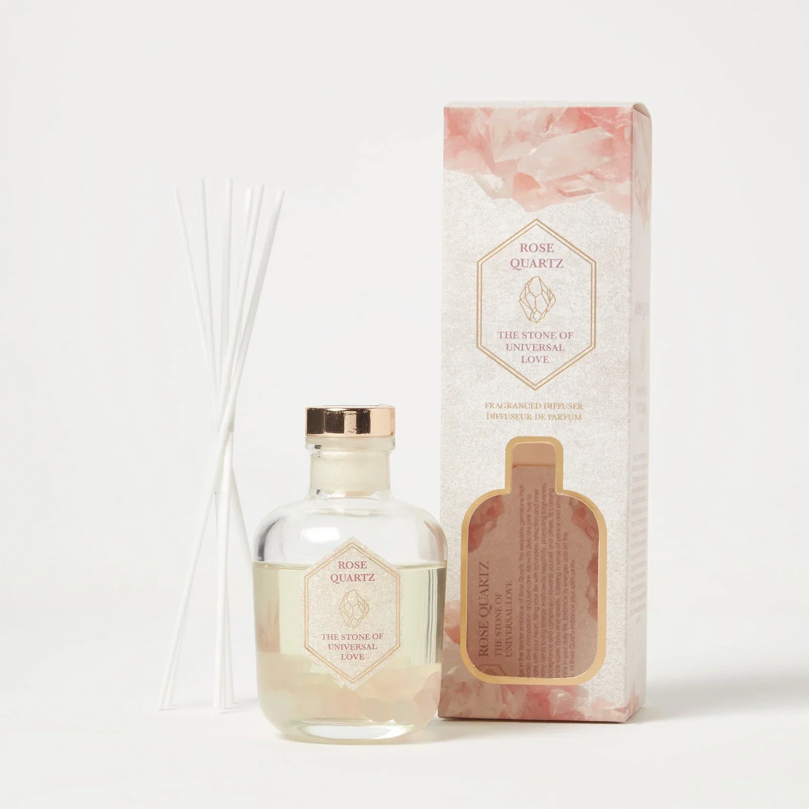 Image of Rose Quartz Crystal Reed Diffuser – Rose & Eucalyptus Scent