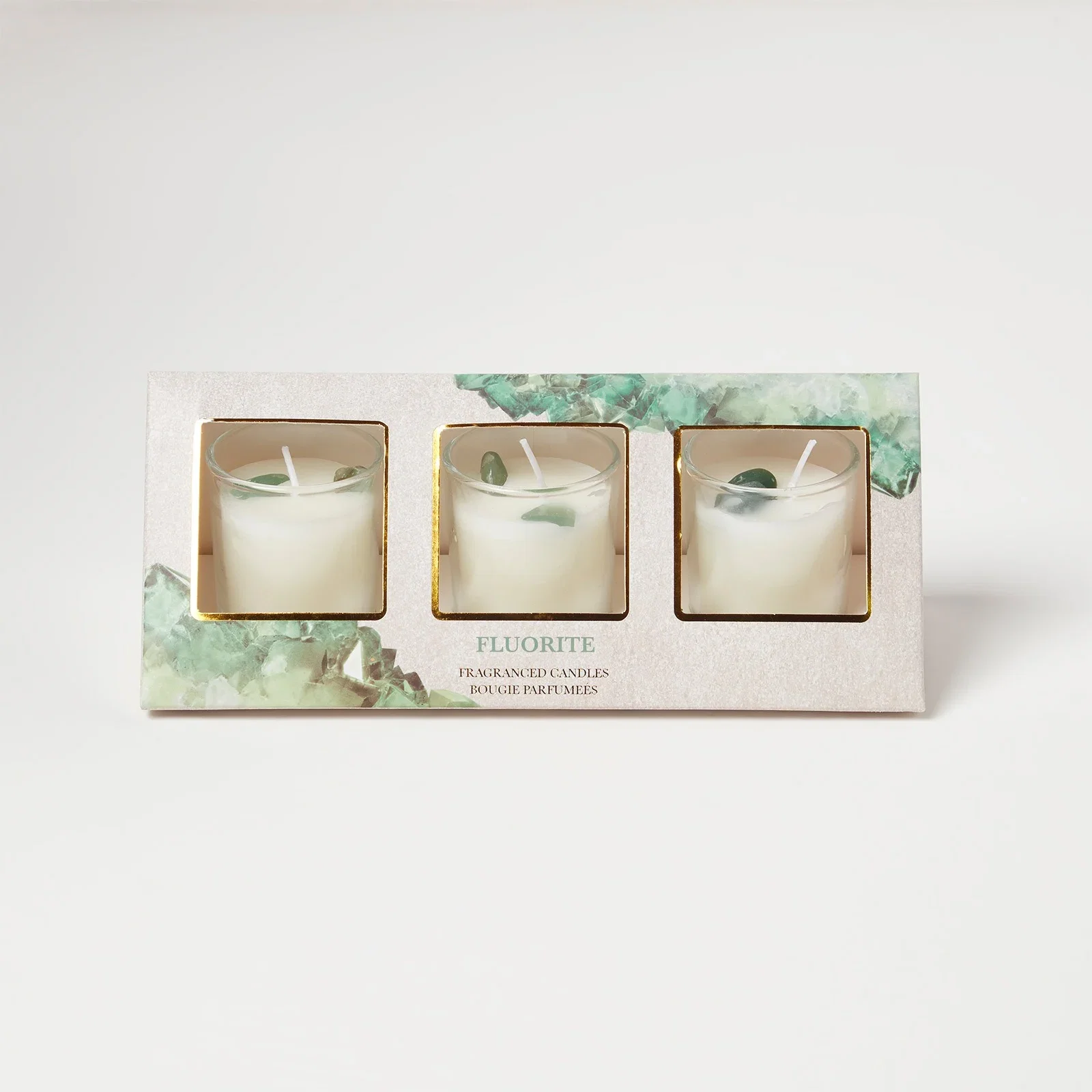 Image of Green Fluorite Black Tea & Vetiver Crystal Scented Candle Set – Pack of 3