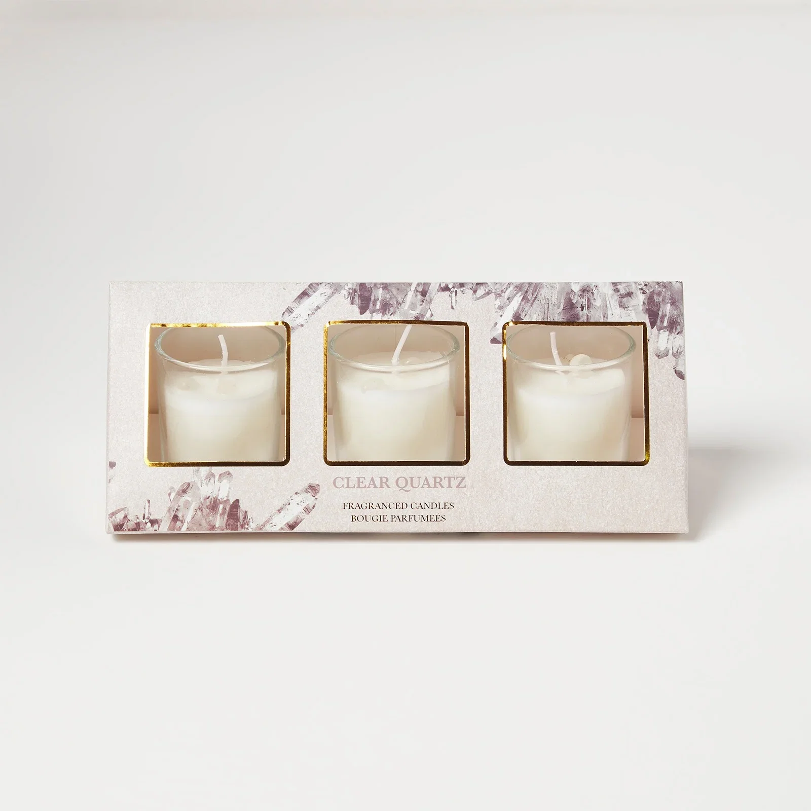 Image of Clear Quartz Fresh Linen Crystal Scented Candle Set – Pack of 3