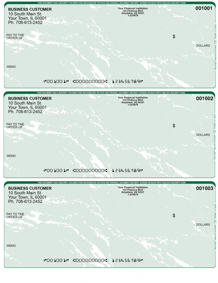 Image of Green Marble 3 Per Page Laser Checks
