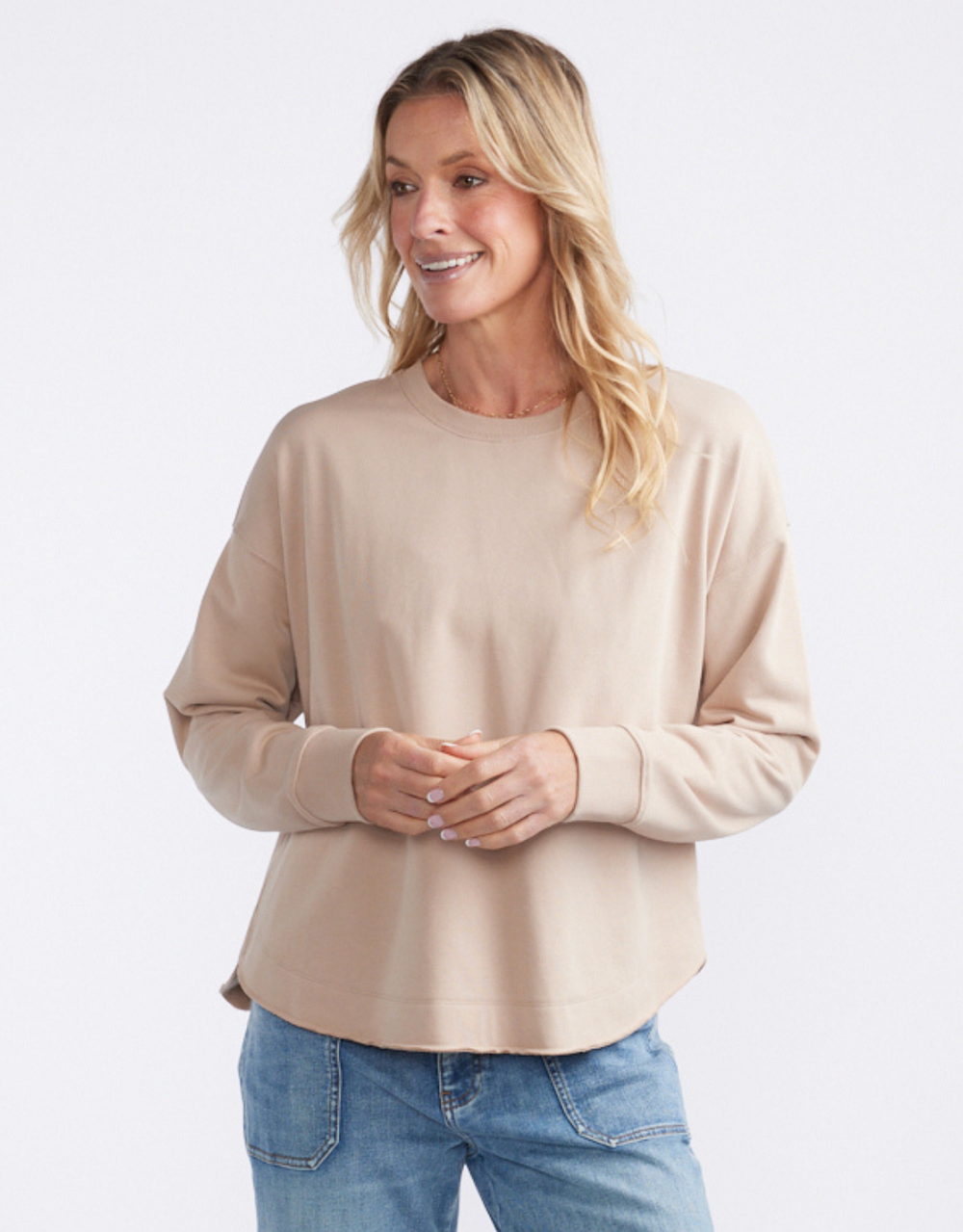 Staple Scoop Hem Sweat - Latte