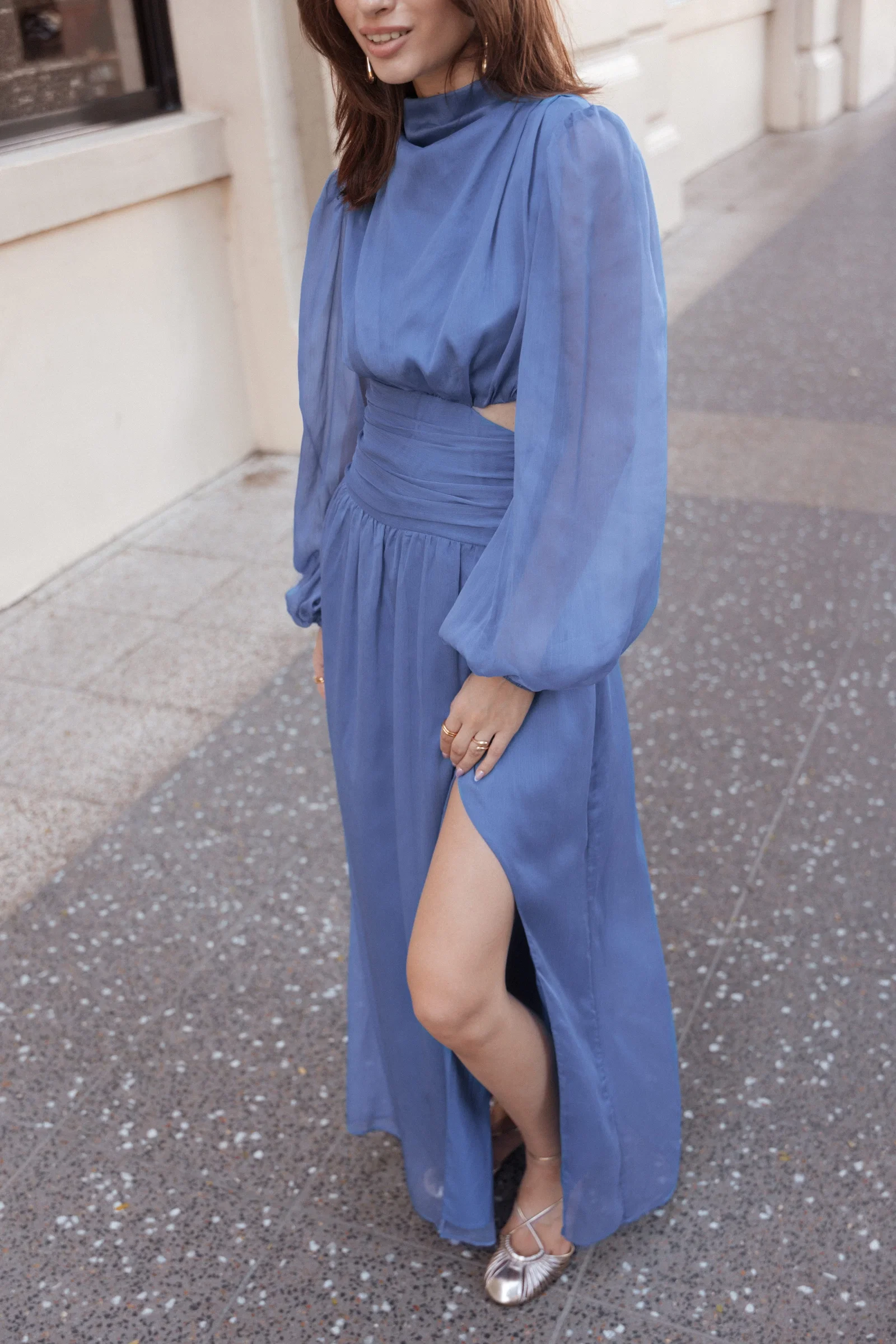 Image of Neveah Long Sleeve Maxi Dress - Dusty Blue