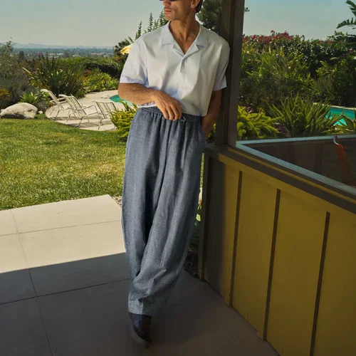 Linen Cotton Drawstring Wide Leg Pant