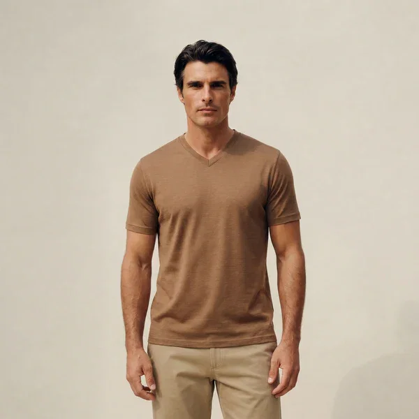 Merino Wool V-Neck T-Shirt in Mesa