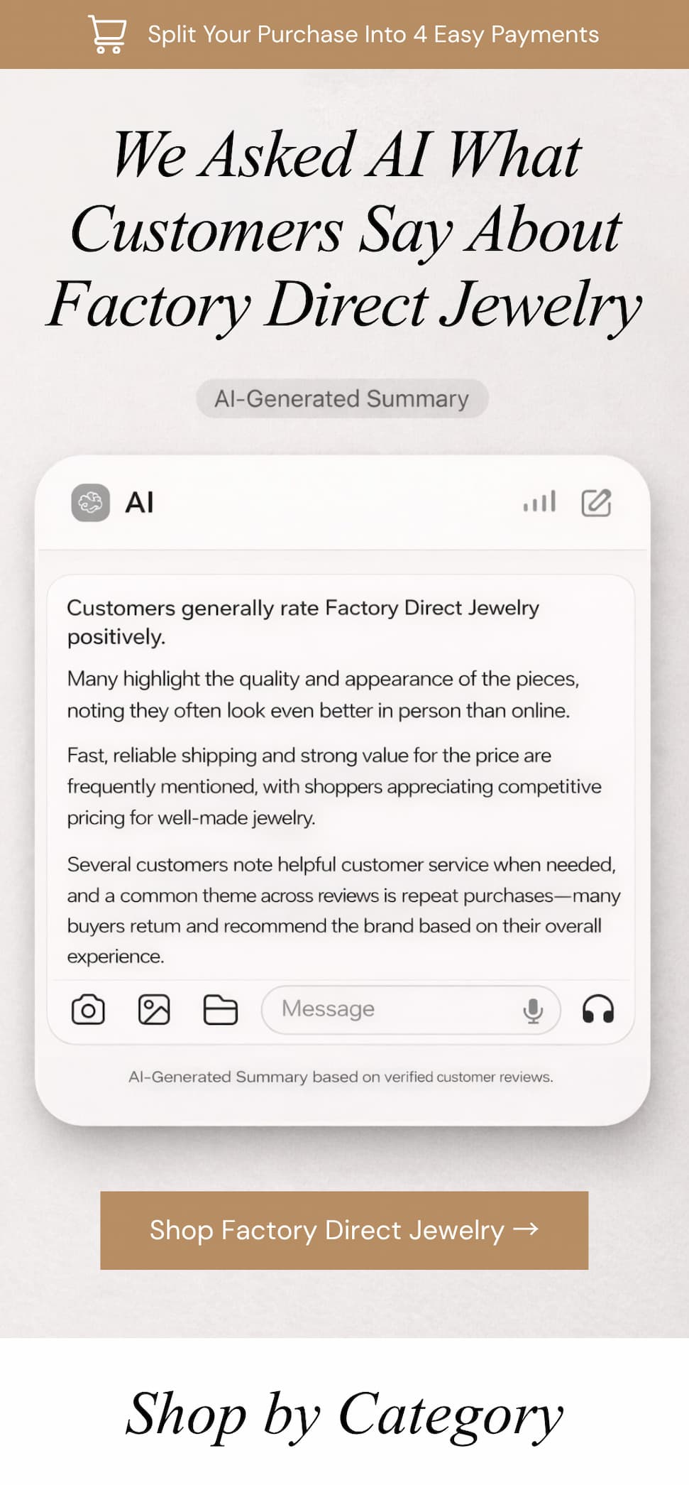 We Asked AI What Customers Say About Factory Direct Jewelry
