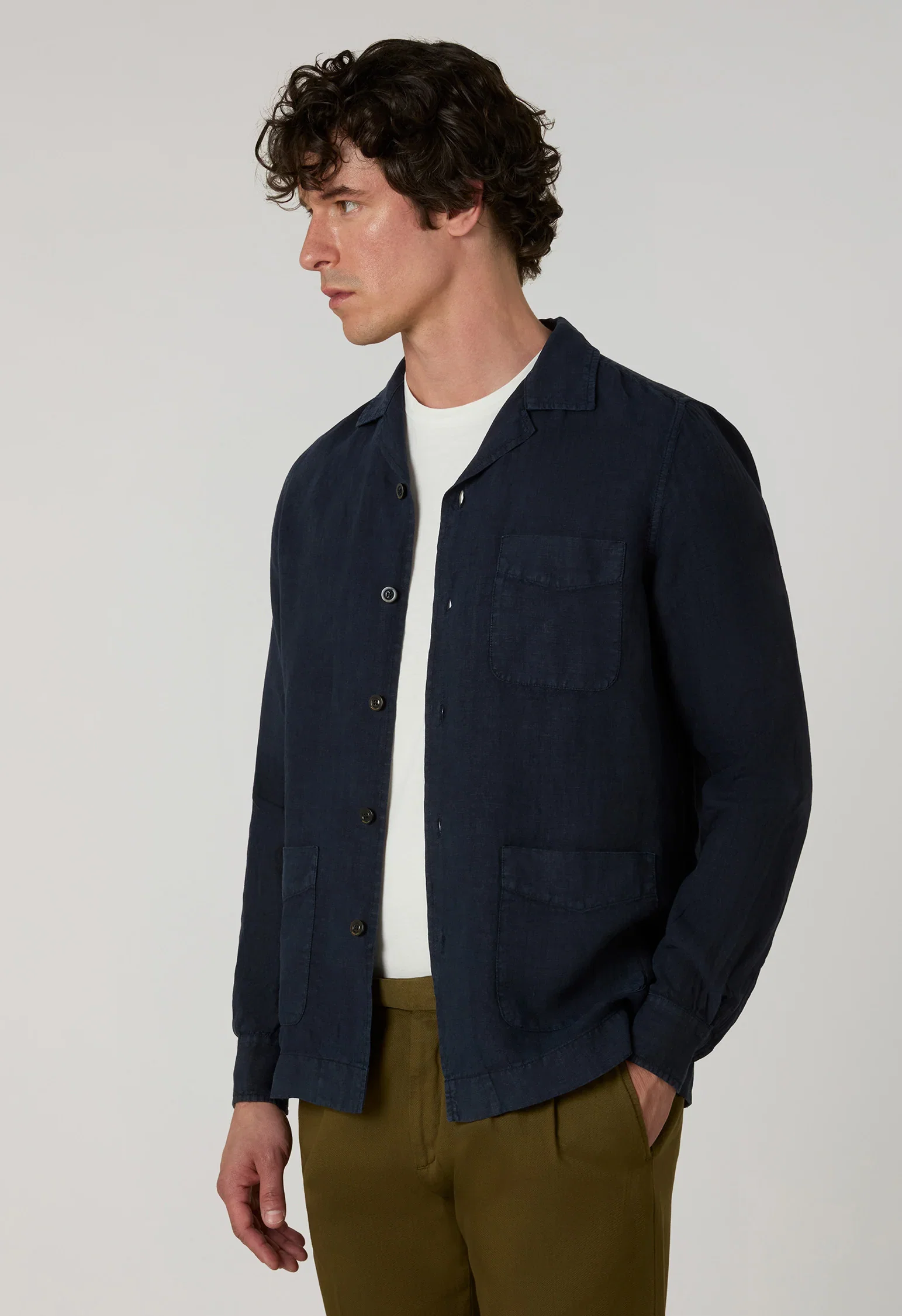 Image of Overshirt Painter in lino tinto in capo blu