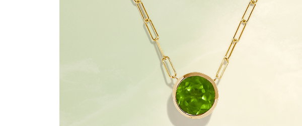 14K Yellow Gold Peridot Bezel Pendant with Paperclip Chain